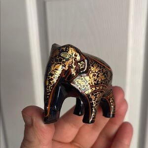 Handcrafted Black and Gold Elephant Figurine from India